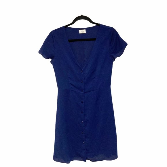 Wilfred Aritzia Size 6 Nazaire Navy V Neck Short Sleeve Dress - Picture 2 of 6